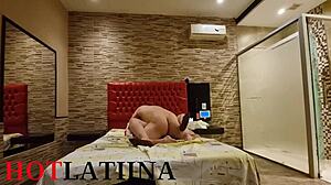 uruguayan milf checks into christmas lodging and pays with bent over doggystyle anal fuck