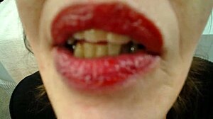 Redhead American mature endures humiliation roleplay sucking dildo with tits hanging out ending in facial