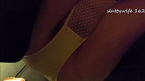 oh man... these milf panties hugging her hairy pussy and big tits under that skirt got me goin' hey panties pervs