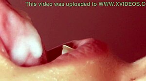 A curious Japanese stepmom sneaks a peek at her son's secret porn stash up close blowjob cumshot