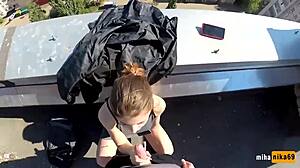 Russian Teen Bitch Spreads for Hardcore Big Cock Pounding on the Roof