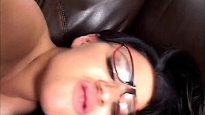 eva angelina keeps glasses on riding cock deep in hard quickie