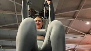 blonde teen shakes with overwhelming pleasure masturbating hard in the gym