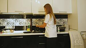 Skinny blonde masturbates with vibrator while eating eggs in dirty food fetish talk