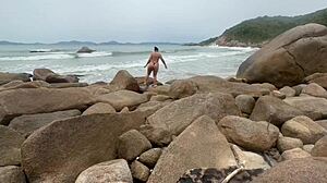 big ass wife twerks thong outdoors on beach