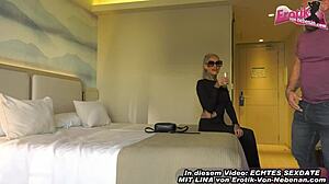 German blonde tattoo milf picked up for beach public fuck