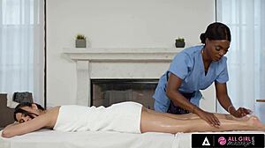 BLACK EBONY MASSAGE TURNS STEAMY OILED SCISSORING LICKING WITH ANA FOXXX ELIZA IBARRA