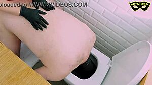 Slave Is Fucked Hard And Fisted Anally By Mistress While Head In Toilet