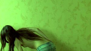 hot girlfriend strips out of tight jeans teasing her curves before begging for rough sex