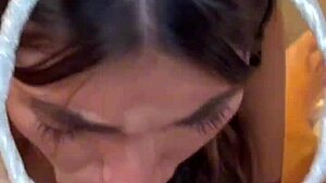sloppy 18yo brunette gags on monster cock for deepthroat facial practice