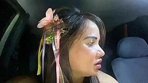 brazilian milf flashes swollen clit in car before monster cock creampie anal