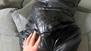 cum on my new black puffy jacket so hubby licks it up - preview