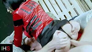 stunning blue-eyed brunette with big tits fucked hard doggystyle!