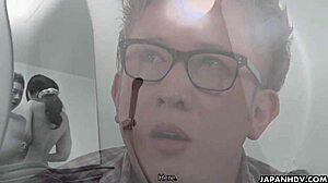 kaori buki kneels in bathroom for uncensored blowjob handjob and pussy masturbation to orgasm