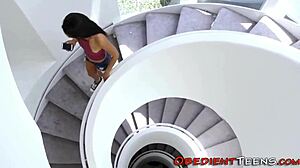 Teen ebony gags on bound blindfolded monster black cock cum in mouth