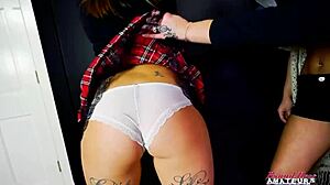 i can't believe these petite hotties keyton and nica share that hard cock, sucking deep before getting banged doggystyle and facialed