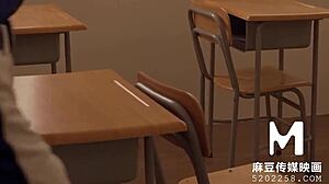 sexy asian teacher su yu tang licks big tits ass in classroom orgy!