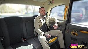 female fake taxi... sexy redhead athlete bends over for big cock doggystyle cumshot in uniform