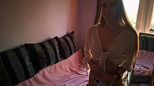 Submissive Step Sister Poses Bent Over in Lingerie for Boyfriend Erotic Photos with Creampie