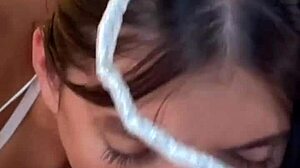 sloppy 18yo brunette gags on monster cock for deepthroat facial practice