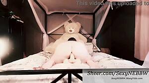 bbw mature takes dildo deep in pussy while huge cock pounds her fat ass creampie