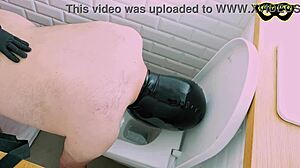 Slave Is Fucked Hard And Fisted Anally By Mistress While Head In Toilet