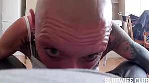 bald vilja's skinny euro slaves gag on double throat fucking then bend over for rough group pussy pounding and cumshots