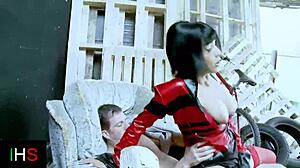 stunning blue-eyed brunette with big tits fucked hard doggystyle!