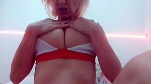 Stella Sucks Her Own Hot Soft Delicious Massive Tits Full on Red