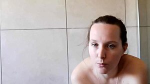 cute skinny neighbor smokes solo in homemade bathroom fetish clip