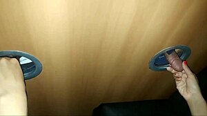 Husband captures chubby wife sucking strangers cocks at gloryhole swingers party