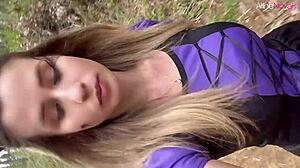 gostosa loira aline novak gets lost in woods on halloween way to party and throws her own with lenhador's creamy milk all over her huge tits and ass 🔥🍑💦