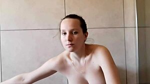 cute skinny neighbor smokes solo in homemade bathroom fetish clip