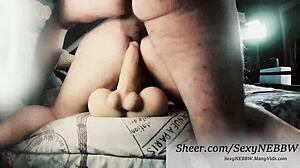 bbw mature takes dildo deep in pussy while huge cock pounds her fat ass creampie