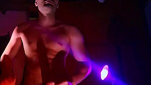 i stroke muscular men's monster cocks in shadows purple orange