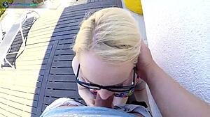 i watch adorable lola taylor with glasses take huge facial cumshot in outdoor pov on her natural tits