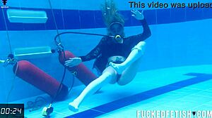 you won't believe how this horny ashlee rose slut grinds her small tits in scuba dress underwater