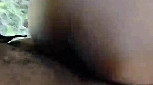 Ebony Beauty Ravaged in Garage Bushes with Cum Dripping