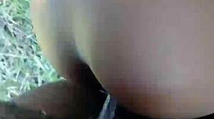 Ebony Beauty Ravaged in Garage Bushes with Cum Dripping