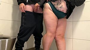 curvy stepmom bends over public toilet hairy pussy for stepson cum explosion