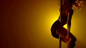 Watch her pole dance striptease then rip clothes for cowgirl ride!