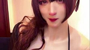 Cute Japanese Ladyboy Crossdresser Masturbates Huge Cock