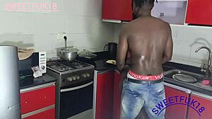 we get so horny fucking hard in the kitchen my pussy squirts too sweet