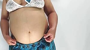 pregnant latina milf's huge natural tits bounce in lingerie as she teases for rough pounding!