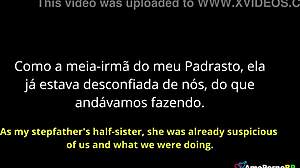 Minha meia-irmã do padrasto me flagrou fodendo ele e riu me chamando de vadia 😈😂
