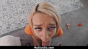 LITTLE STEPSISTER SLURPS STEPBROTHER COCK SLOPPILY – TOO HOT TO MISS!