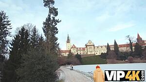 Innocent couple by lake seduced into wild bisexual threesome cock sharing