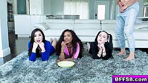 😏 Brunette teens line up moaning for huge black cock to stretch their pussies next!