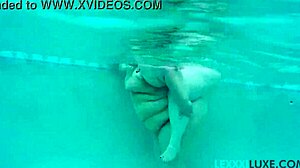 Lexxxi Luxe and her busty BBW friend play underwater in pool
