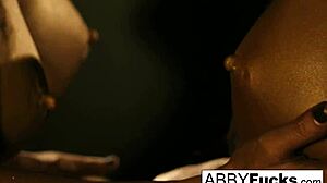 Gold statues awaken to lick and eat glistening lesbian pussies hungrily